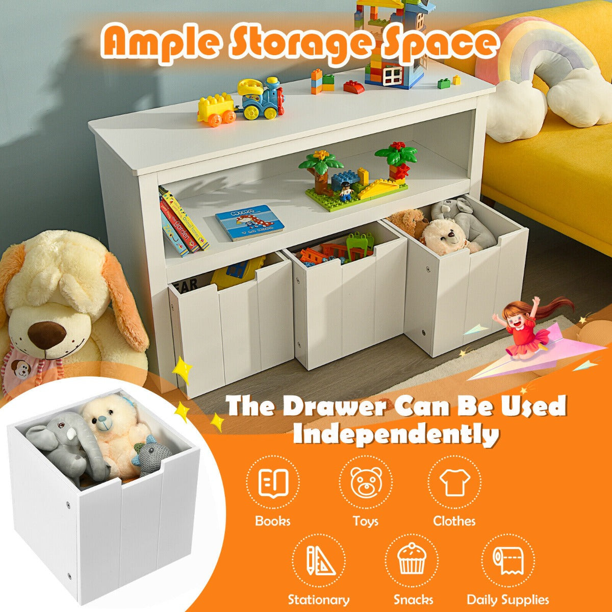 3 Drawer Kids Storage Cabinet with Open Shelf