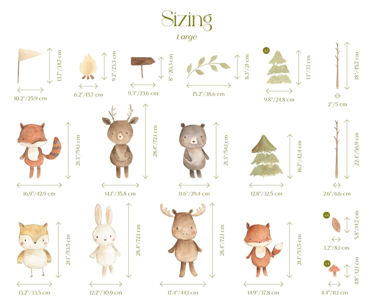Forest Animals Nursery Wall Decal | Woodland Nursery Decal | Watercolour Bear, Deer, Owl, Fox, Rabbit Stickers | Peel and Stick Wall Decal