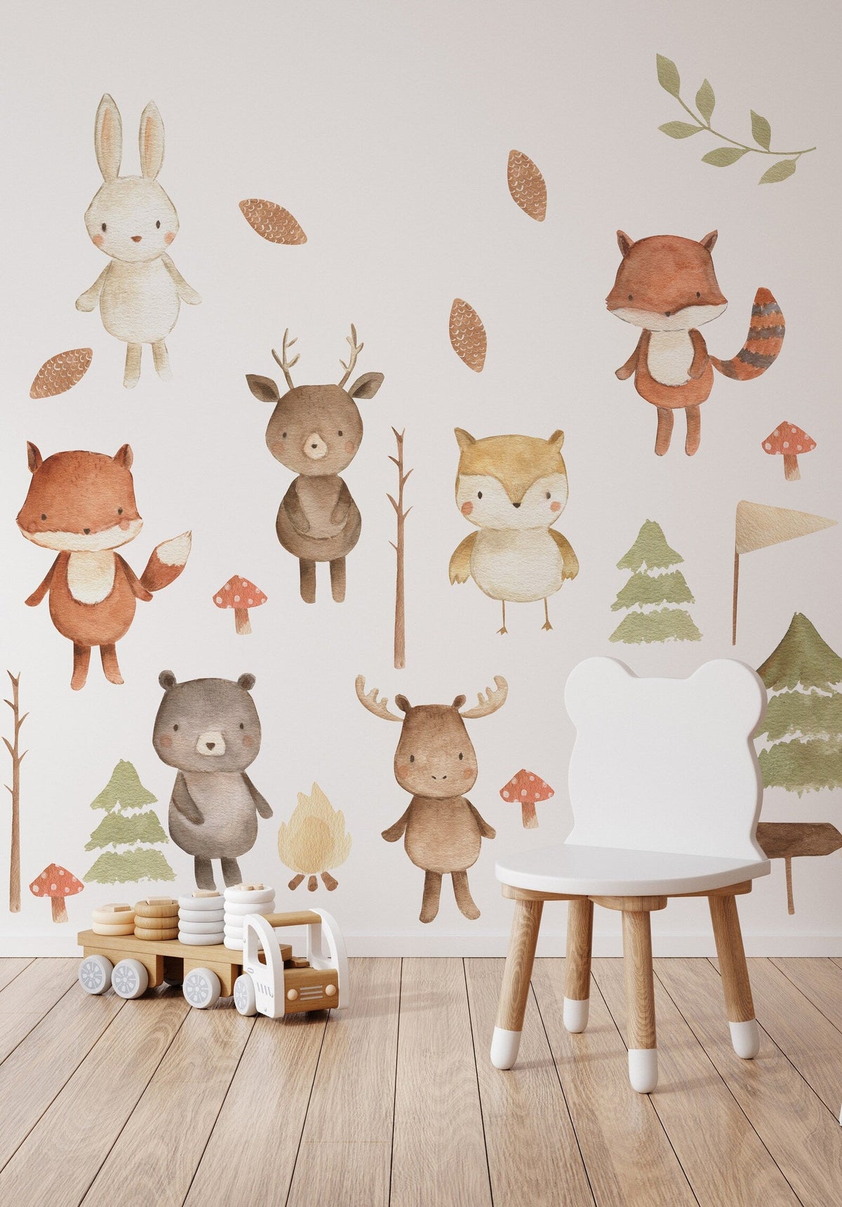 Forest Animals Nursery Wall Decal | Woodland Nursery Decal | Watercolour Bear, Deer, Owl, Fox, Rabbit Stickers | Peel and Stick Wall Decal