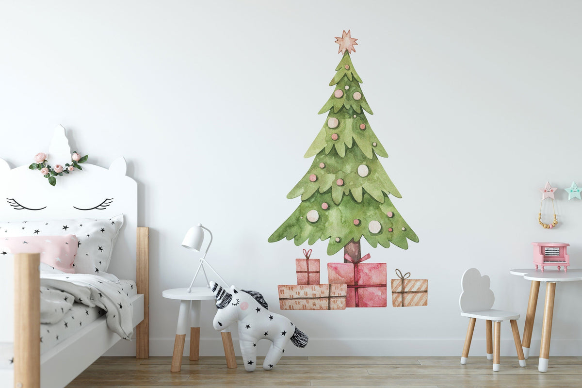 Christmas wall decal, Christmas Decoration, Christmas tree wall stickers, Eco nursery decal, Wooden toys