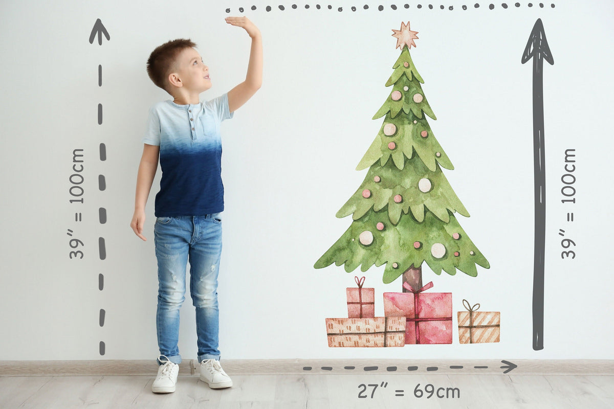 Christmas wall decal, Christmas Decoration, Christmas tree wall stickers, Eco nursery decal, Wooden toys