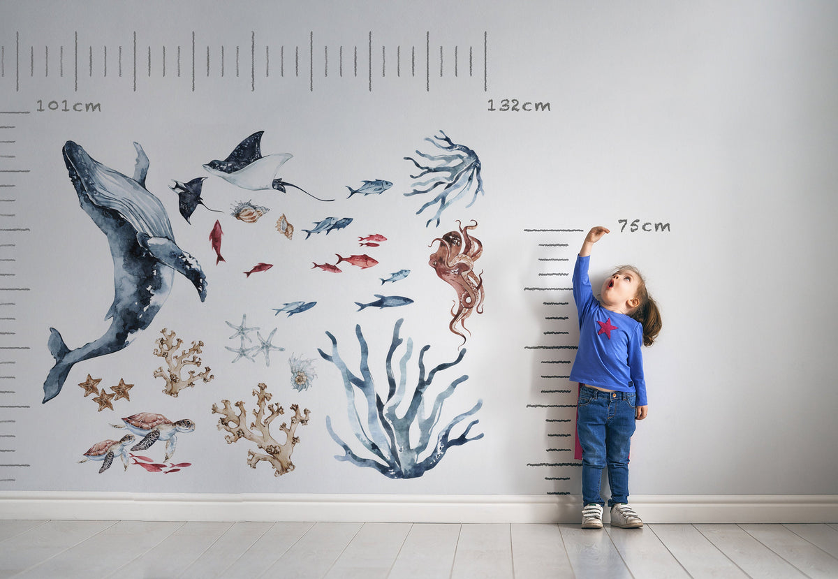 Sea World Wall Decal, Watercolor Decal Set, nursery, Peel and stick, Nursery wall sticker