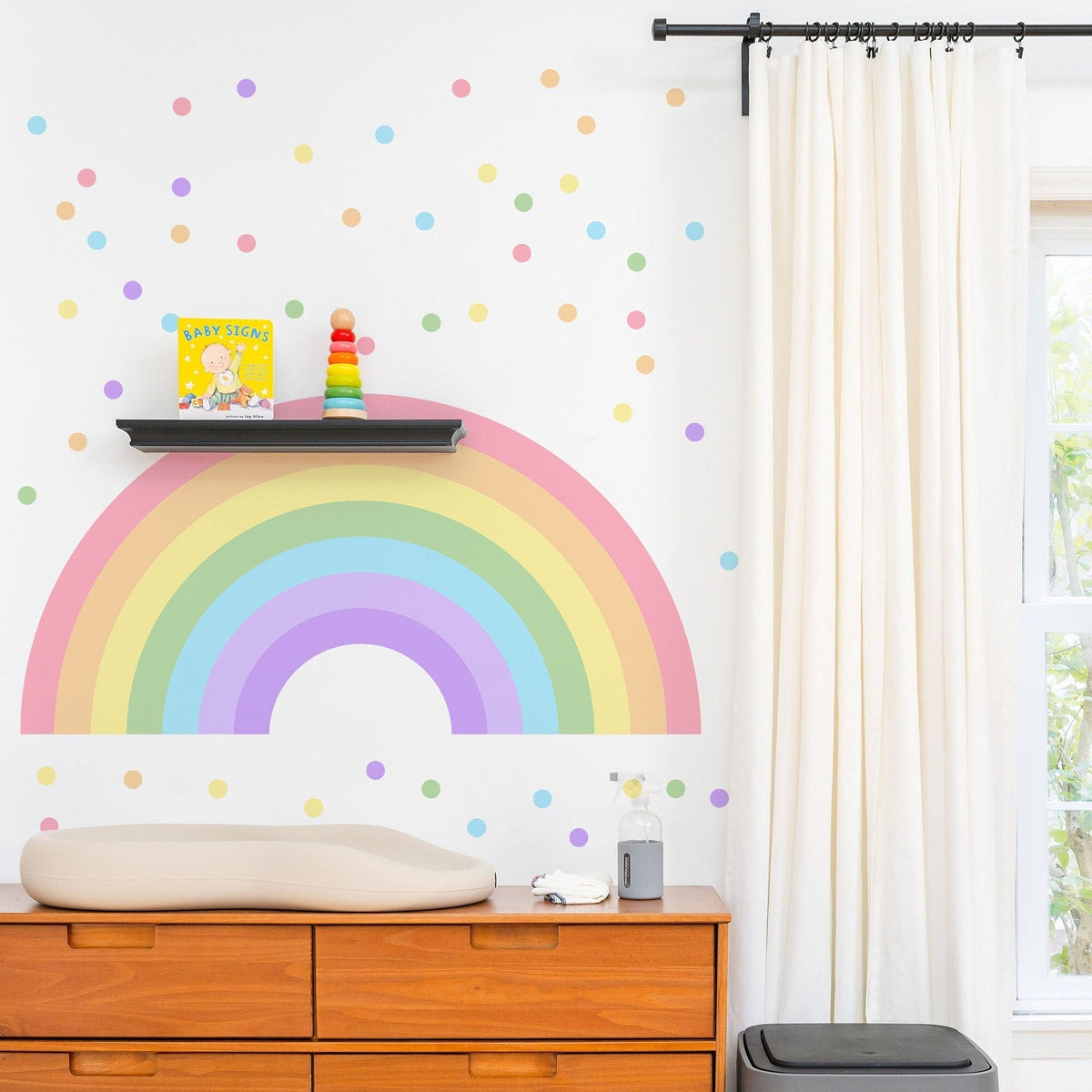 Large Rainbow Decal for Girl Bedroom, Gift Polka Dots Wall Stickers Kids, Pastel Rainbow Vinyl Sticker Playroom, Rainbow Nursery Decoration