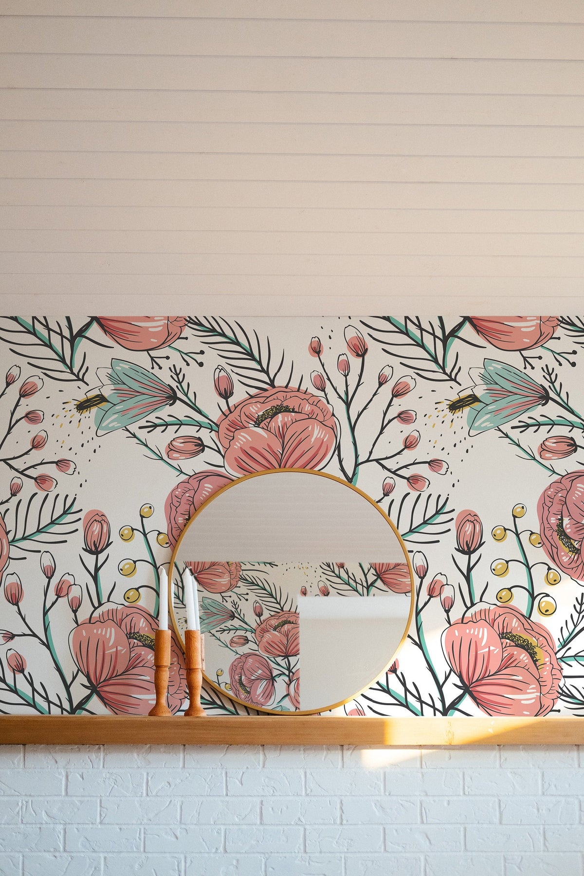 Anemone Fall Wallpaper | Floral Wall Mural | Poppy Flowers Wallpaper | Pink Wall Covering | Peel and Stick or Traditional