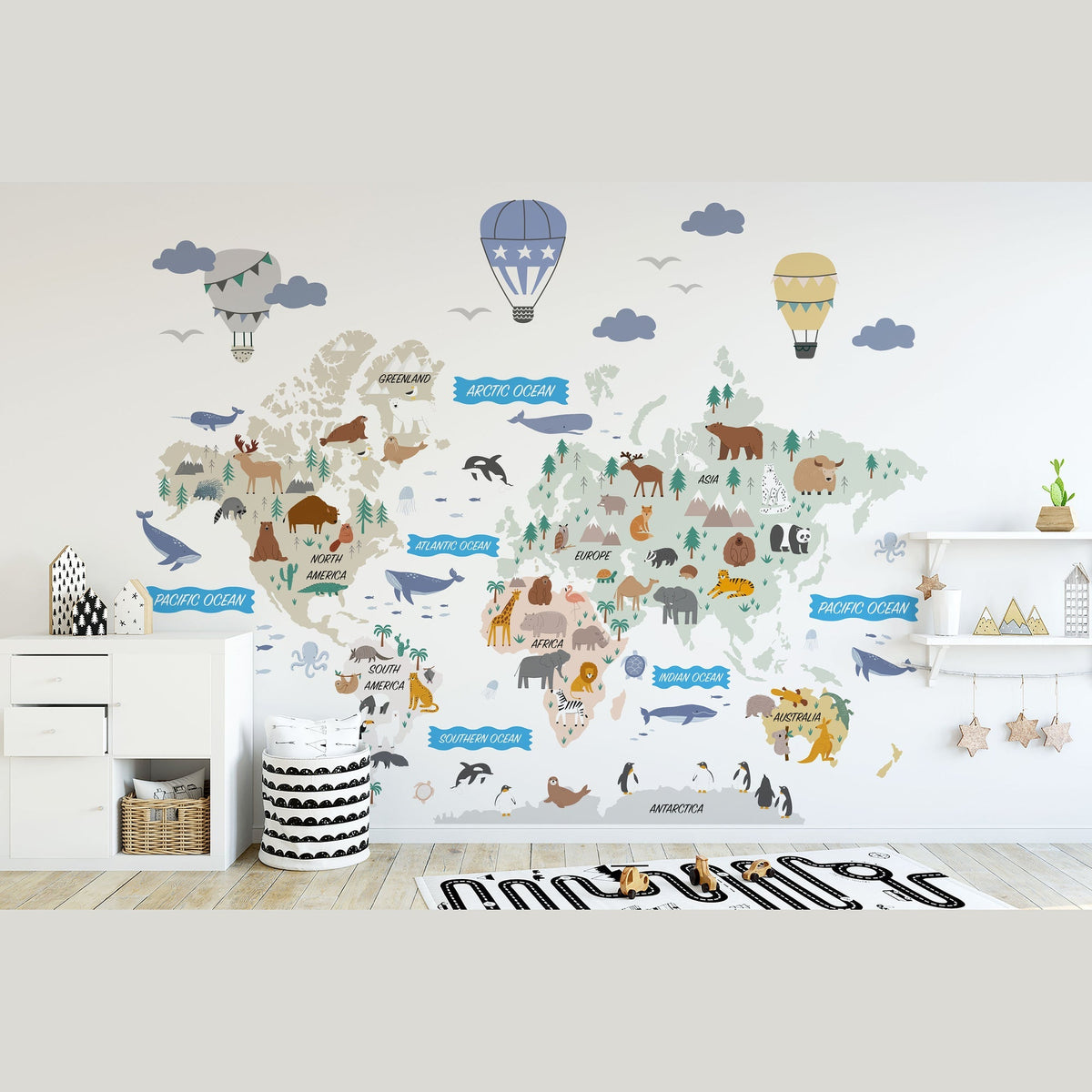 Animal World Map Decal - Informative Peel and Stick Map Decal