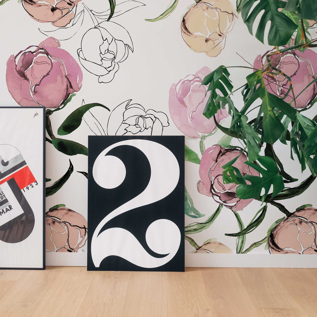 Blooming Peonies Wall Art | Pale Wallpaper | Peony Blush Bouquet | Floral Wall Mural | Painting Wall Sticker | Floral Decal Flower | Peel and Stick or Traditional