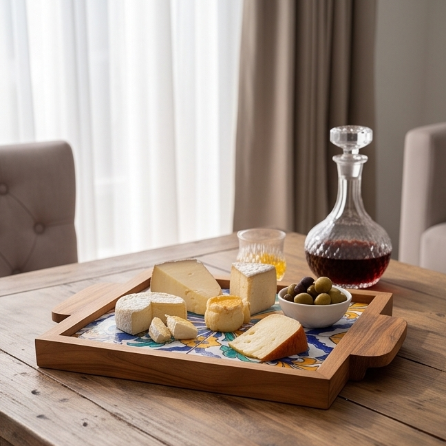 Olive Wood Square Olive Wood Ceramic Tray with Handle 20cm * 20cm