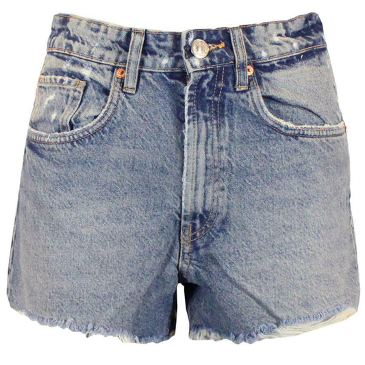 Womens Mid Wash Denim Shorts Hot Pants With Cut Raw Hem