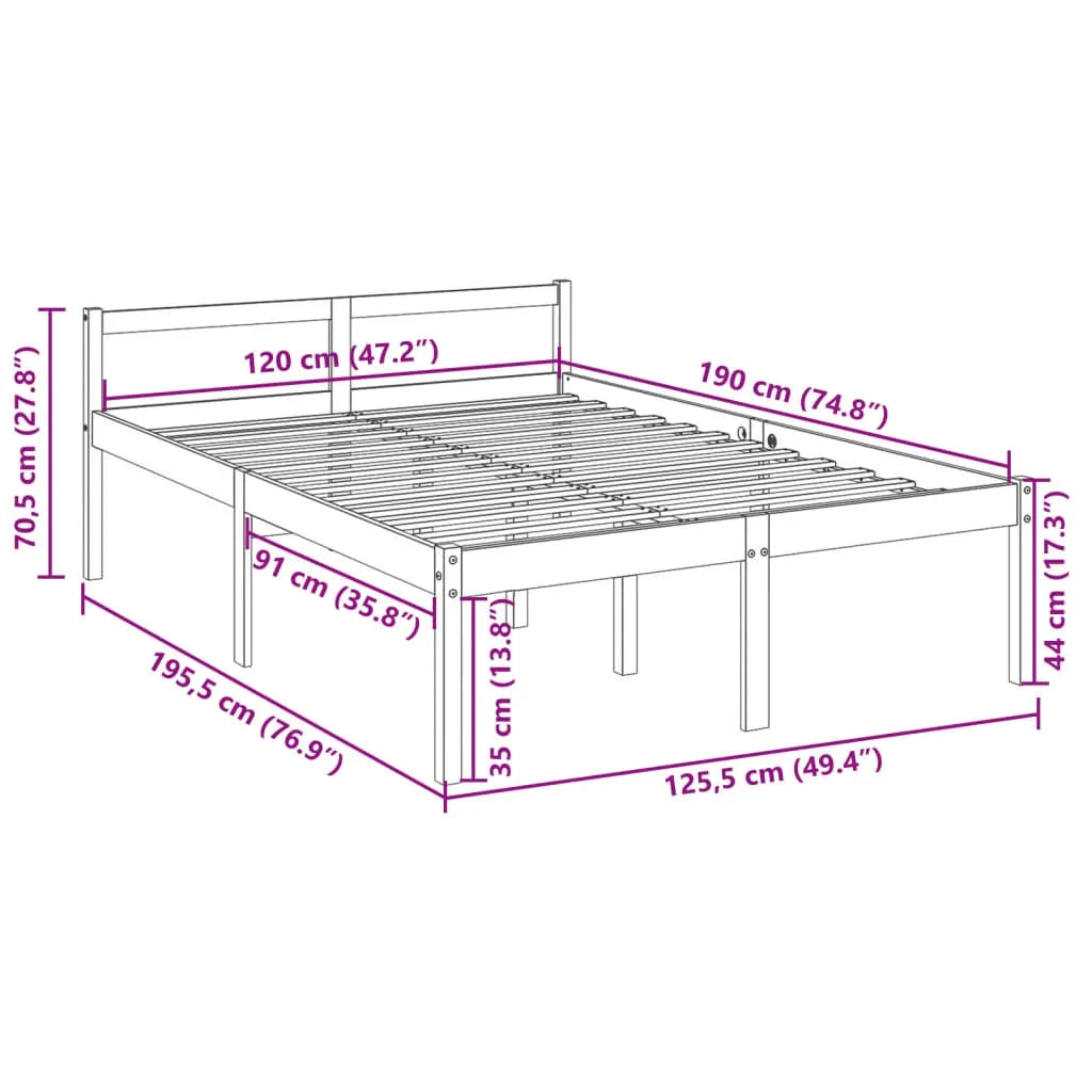 Senior Bed Frame 120x190 cm Small Double Solid Pine High Frame without Mattress