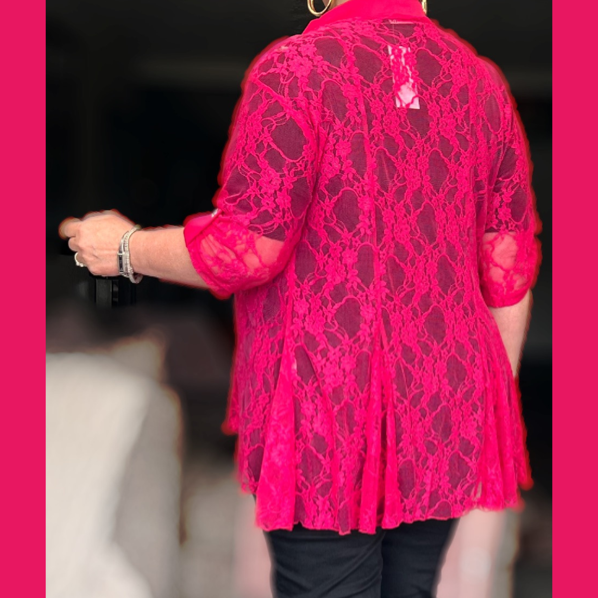 Satin Panel Lace Jacket with Button Sleeves
