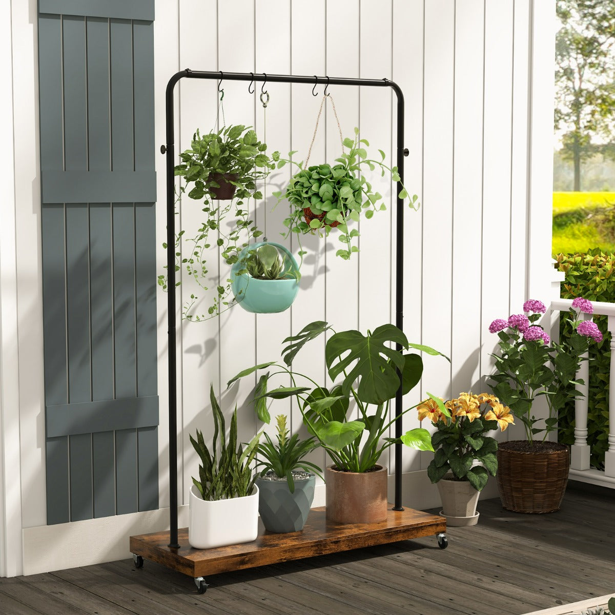 Industrial Clothes Rack Rolling Garment Rack with Bottom Storage Shelf-Rustic Brown