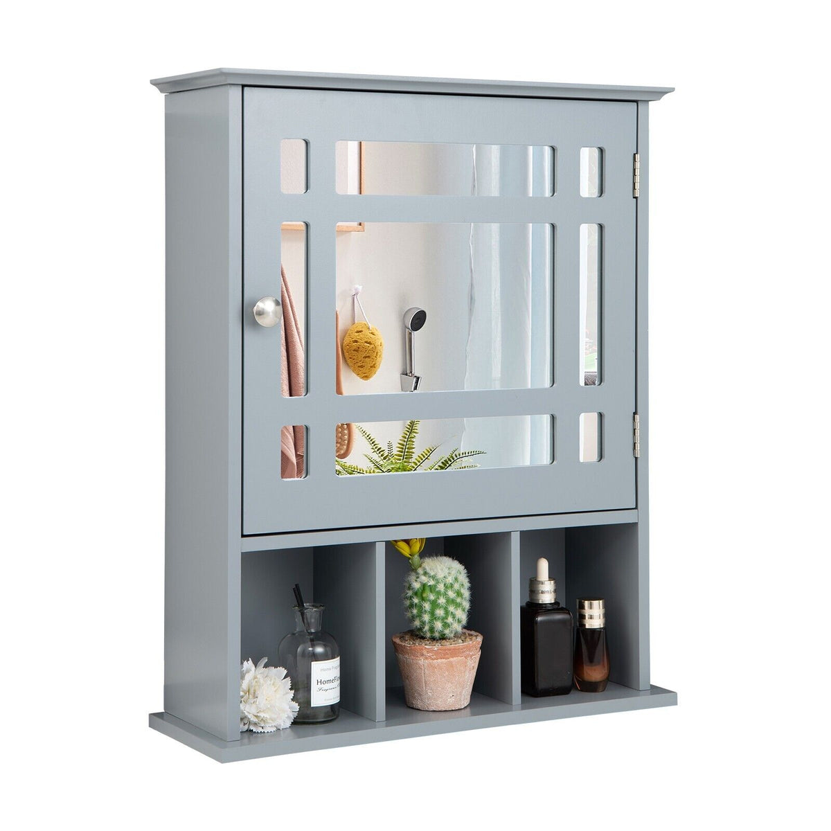 Mirror Door Cabinet with Adjustable Shelf and 3 Compartments-Black