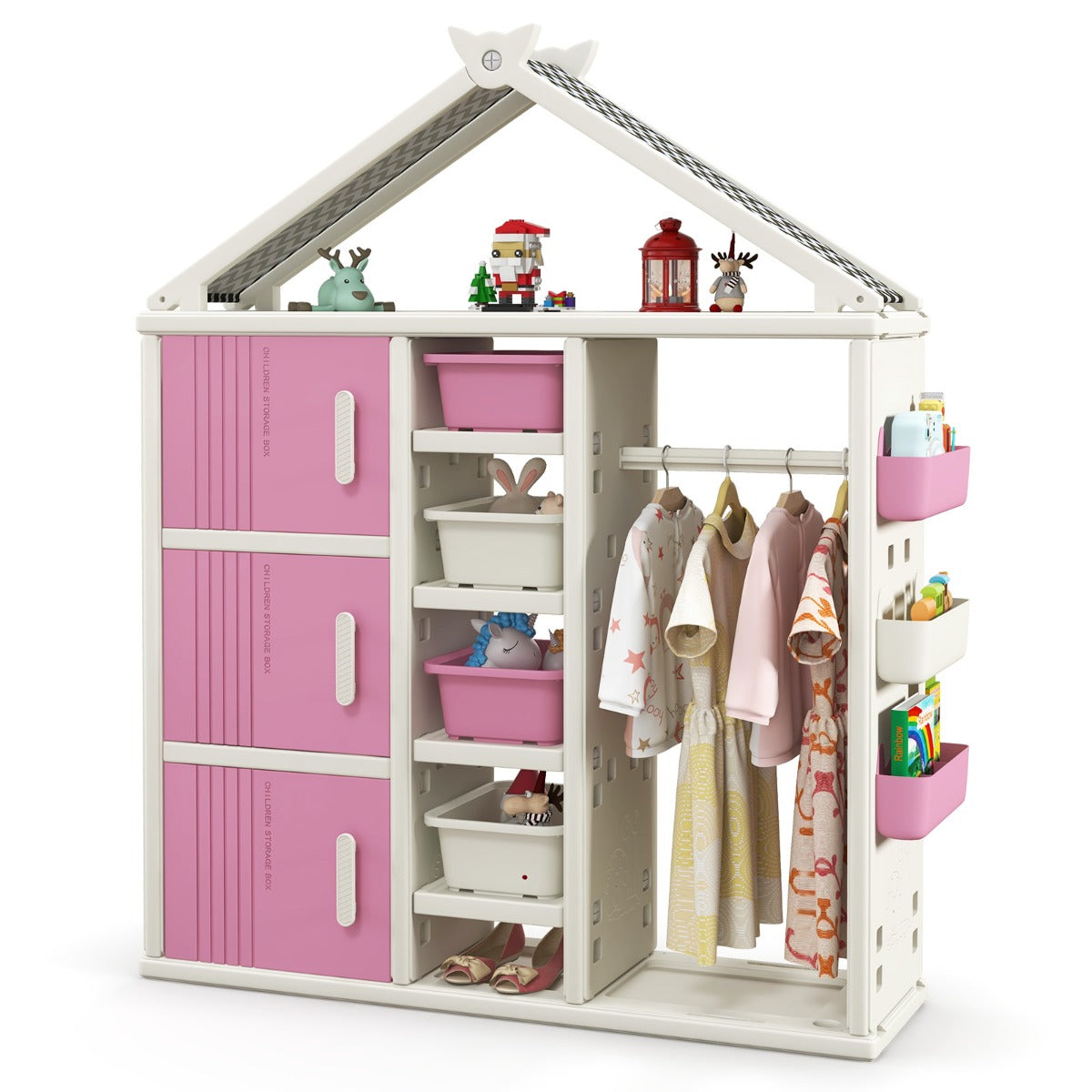 Kids Costume Storage Closet with Storage Bin-Grey