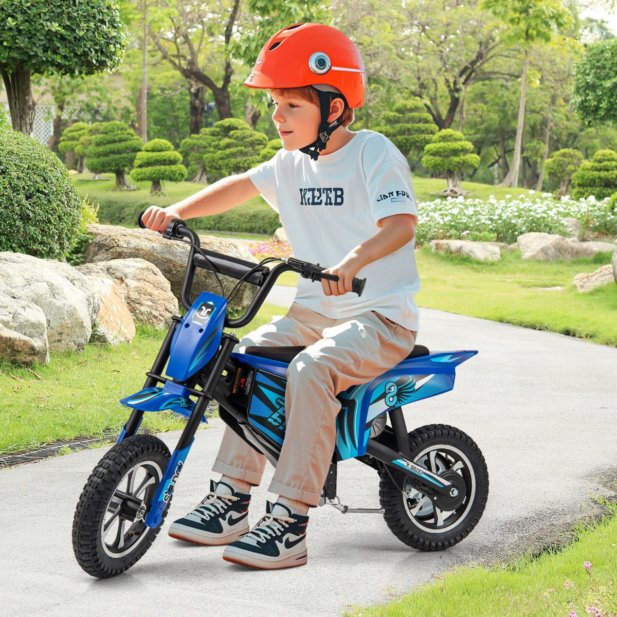 Kids Electric Motorcycle with  Double Battery and Pneumatic Tires-Navy