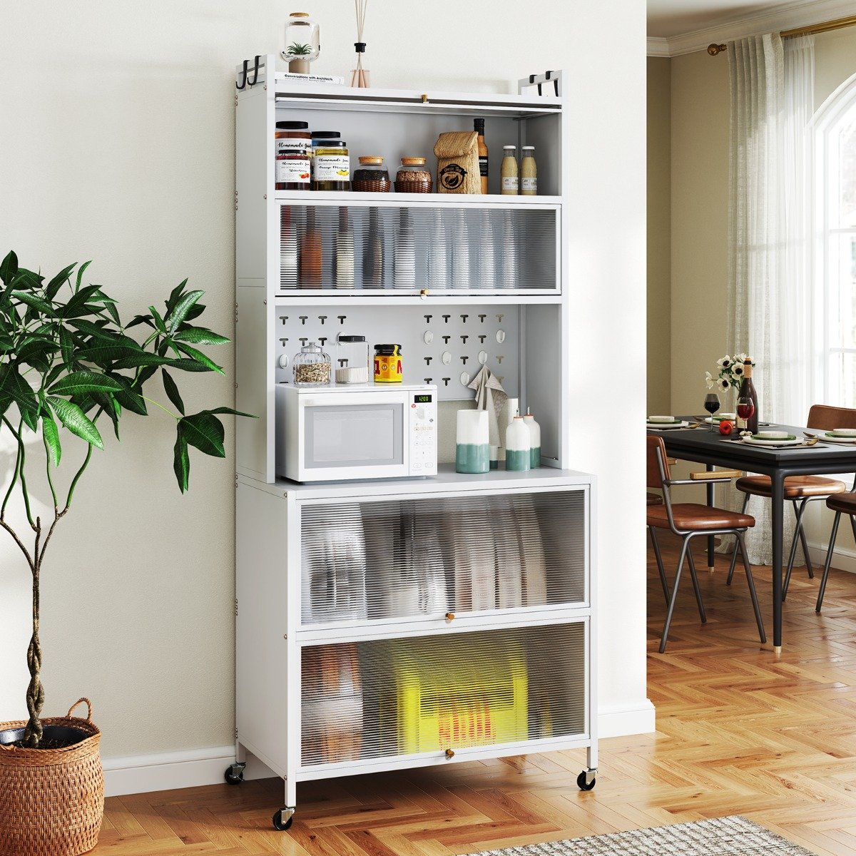 6-Tier Kitchen Pantry Cabinet Buffet Cabinet with Hutch-Black