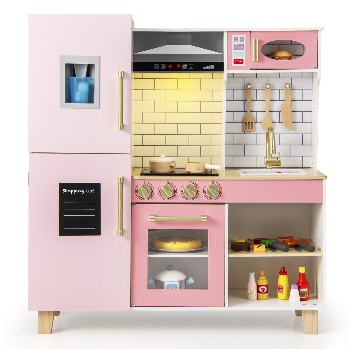 Kitchen Playset for Kids with Realistic Lights and Sounds-Pink