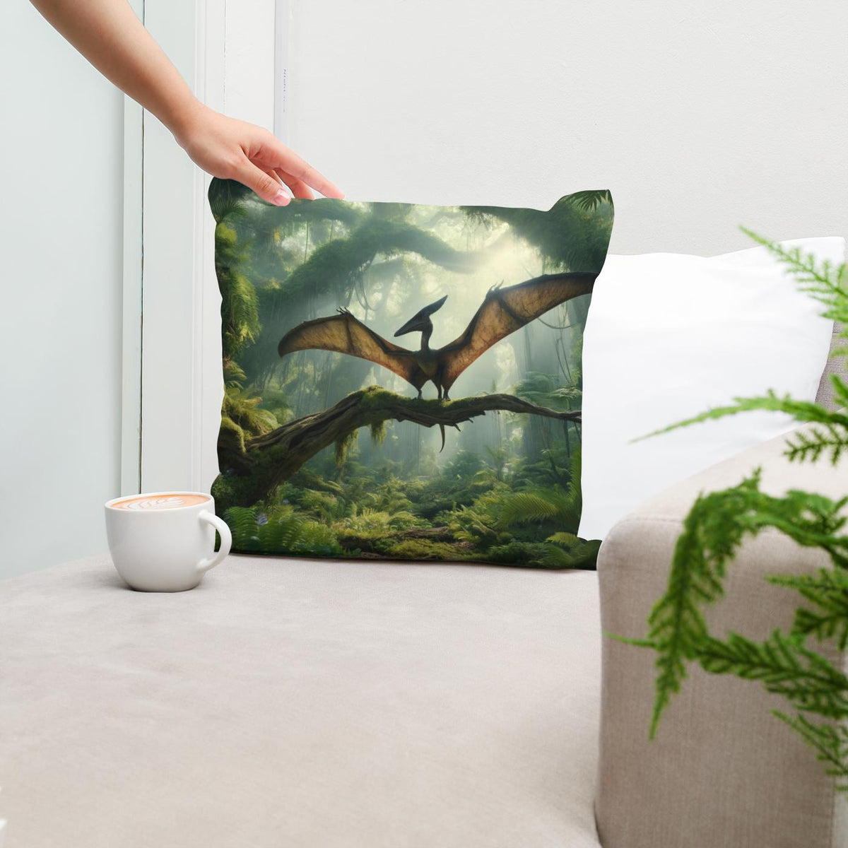 Forest Perch Pterodactyl Cotton Cushion