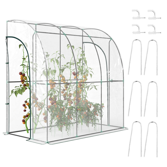 Outsunny 214x118x212cm Walk-In Lean to Wall Tunnel Plastic Greenhouse with Doors