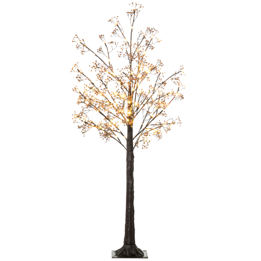 HOMCOM 5ft Artificial Tree with Warm White LED Lights, Baby Breath Flowers