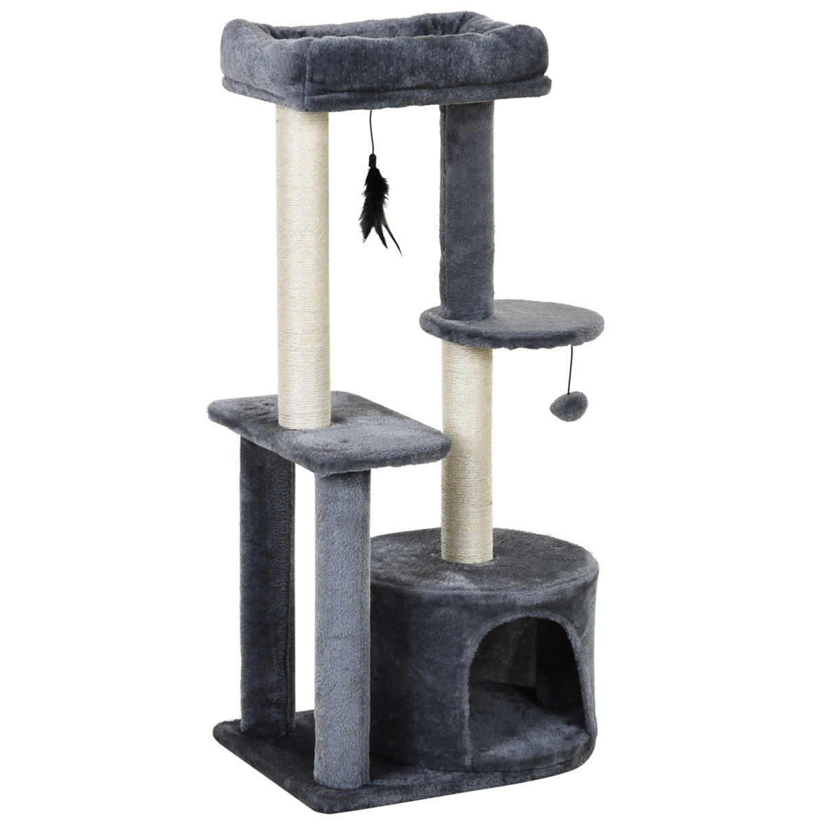 Cat Multi-Activity Tree Tower w/ Perch House Scratching Post Play Ball Pawhut