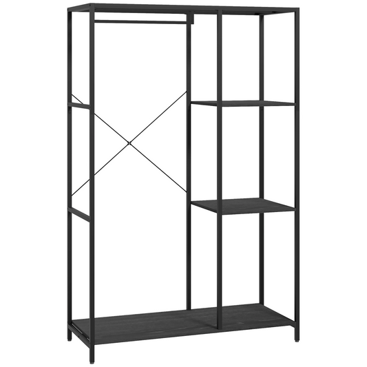HOMCOM Coat Rack Stand with Hanging Rail and Storage Shelves for Hallway Black