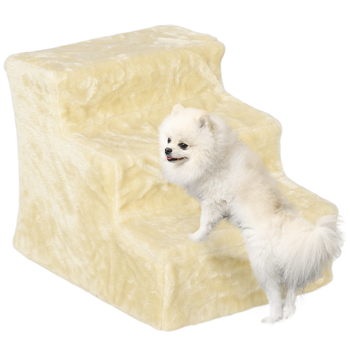 PawHut Three-Step Portable Dog Stairs with Washable Plush Cover