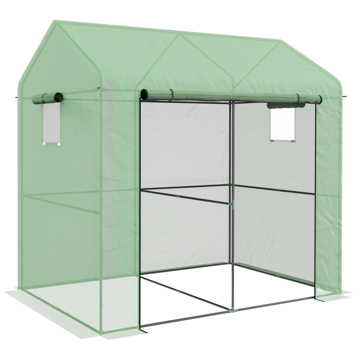 Outsunny Walk-in Green House with Roll-up Door and Mesh Windows, 200x140x200cm