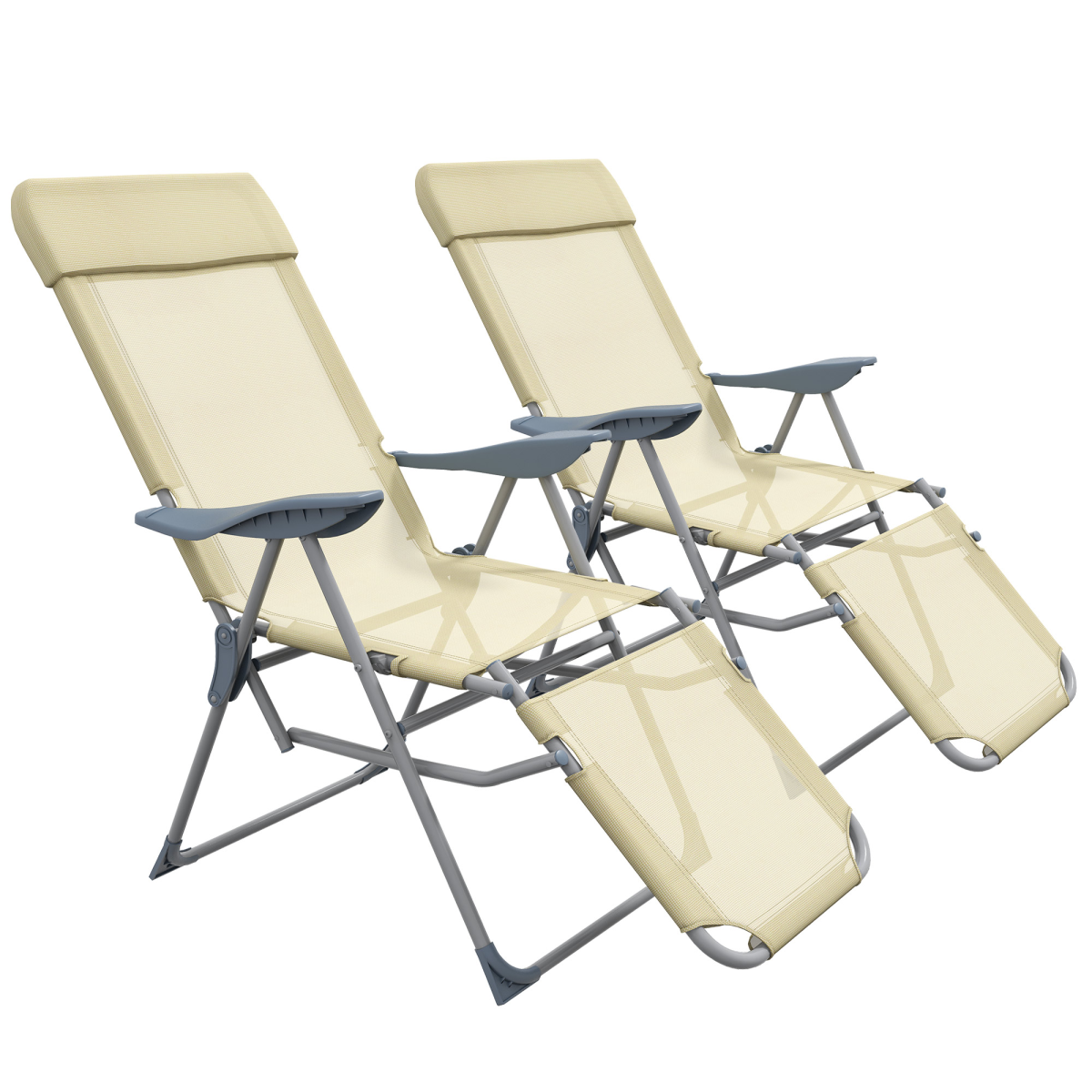 Outsunny Reclining Garden Chairs Set of 2 with 5-level Adjustable Backrest Beige