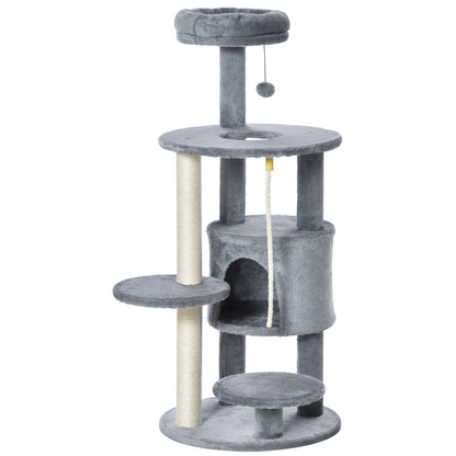 Cat Tree Tower Activity Center with Hanging Ball Toy Teasing Rope Dark grey