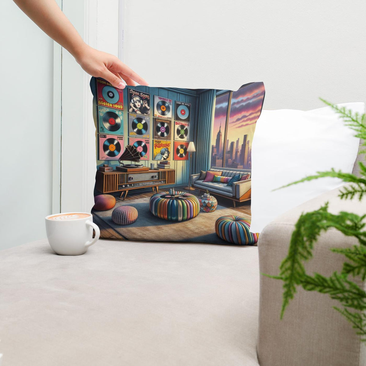 Retro Pop Vinyl Cotton Cushion