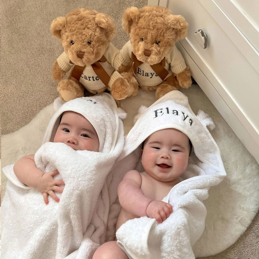 TWIN NEUTRAL TEDDY AND TOWEL HAMPER
