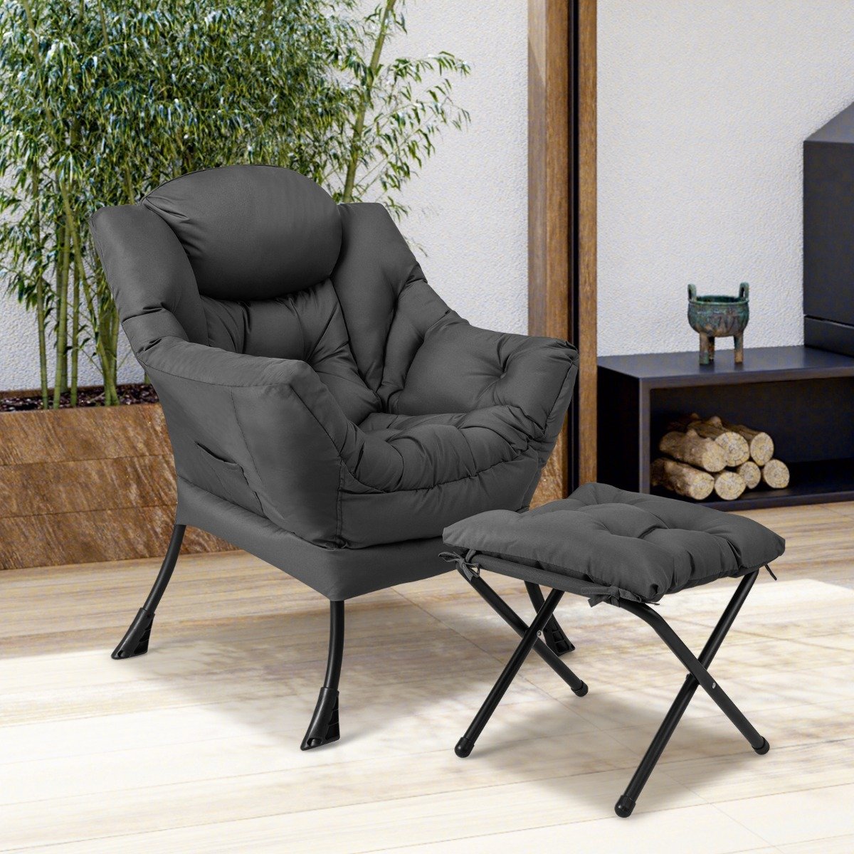 Lazy Chair with Ottoman-Beige