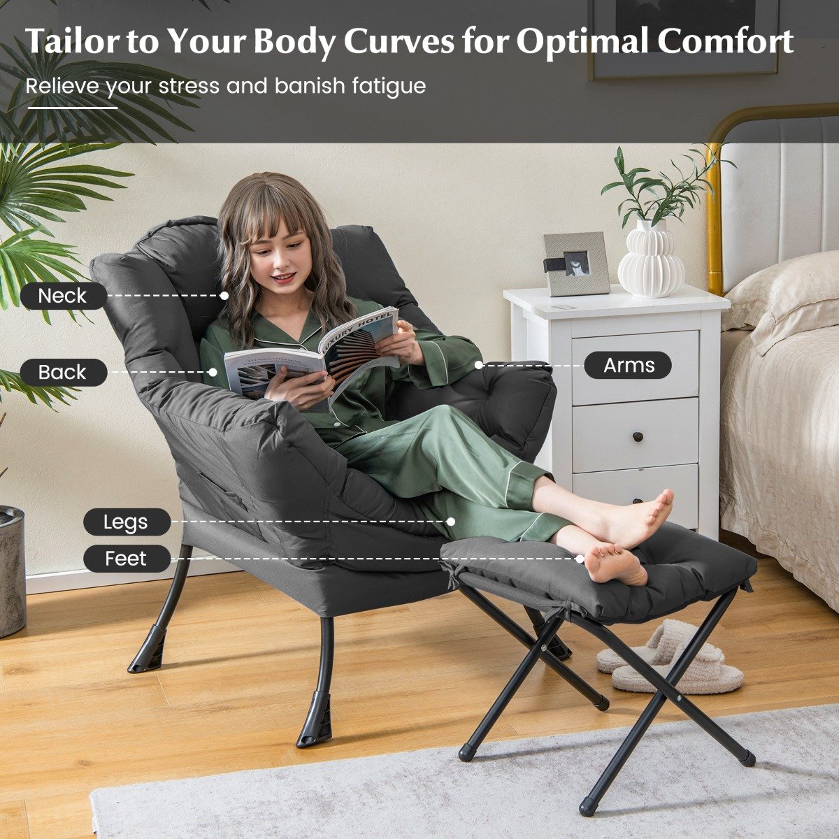 Lazy Chair with Ottoman-Beige