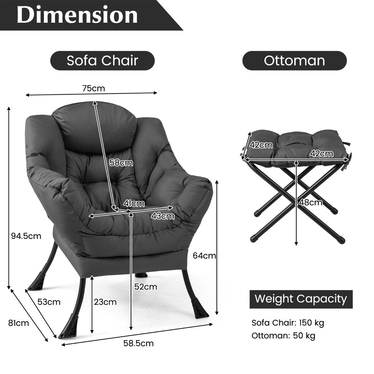 Lazy Chair with Ottoman-Beige