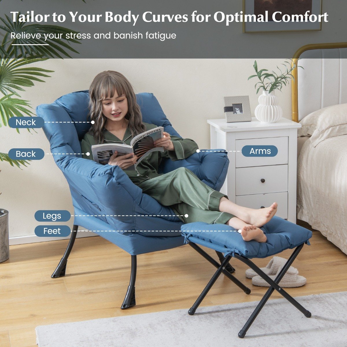 Lazy Chair with Ottoman-Beige