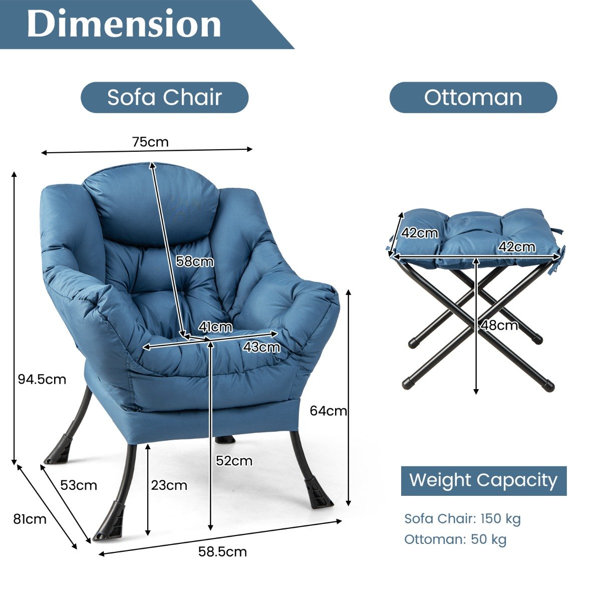 Lazy Chair with Ottoman-Beige