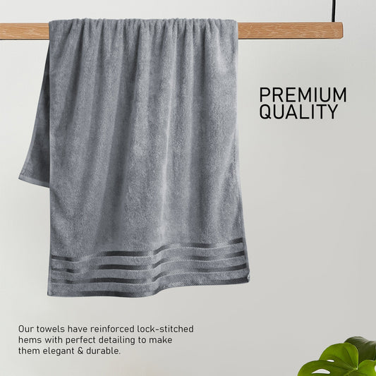 OLIVIA ROCCO Belmont Viscose Stripe Silver Towels 100% Cotton Super Absorbent