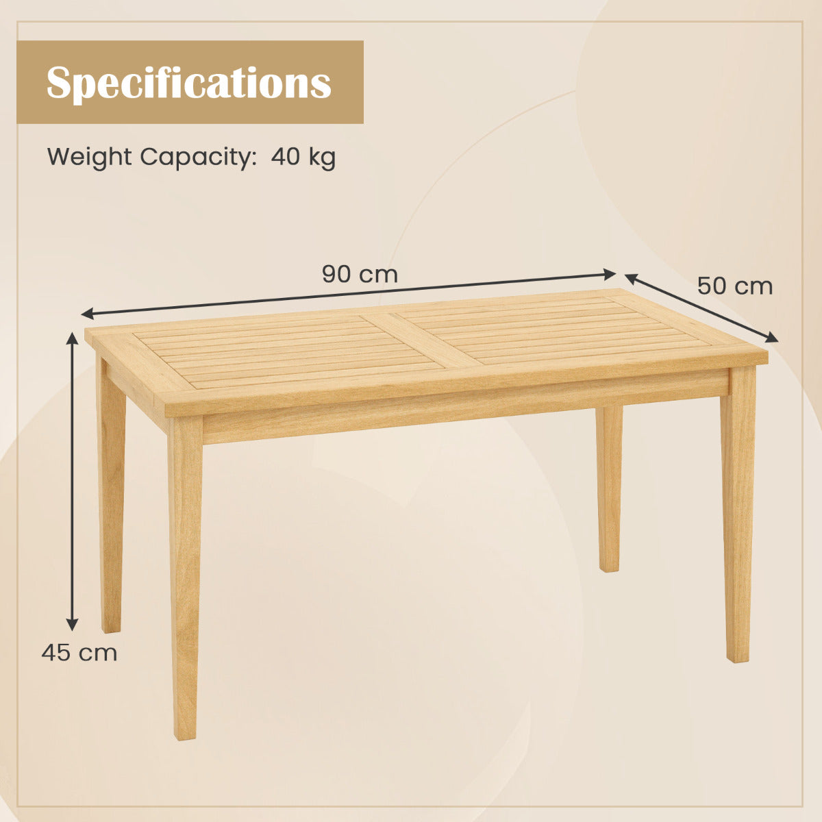 Outdoor Teak Wood Coffee Table with Slatted Tabletop