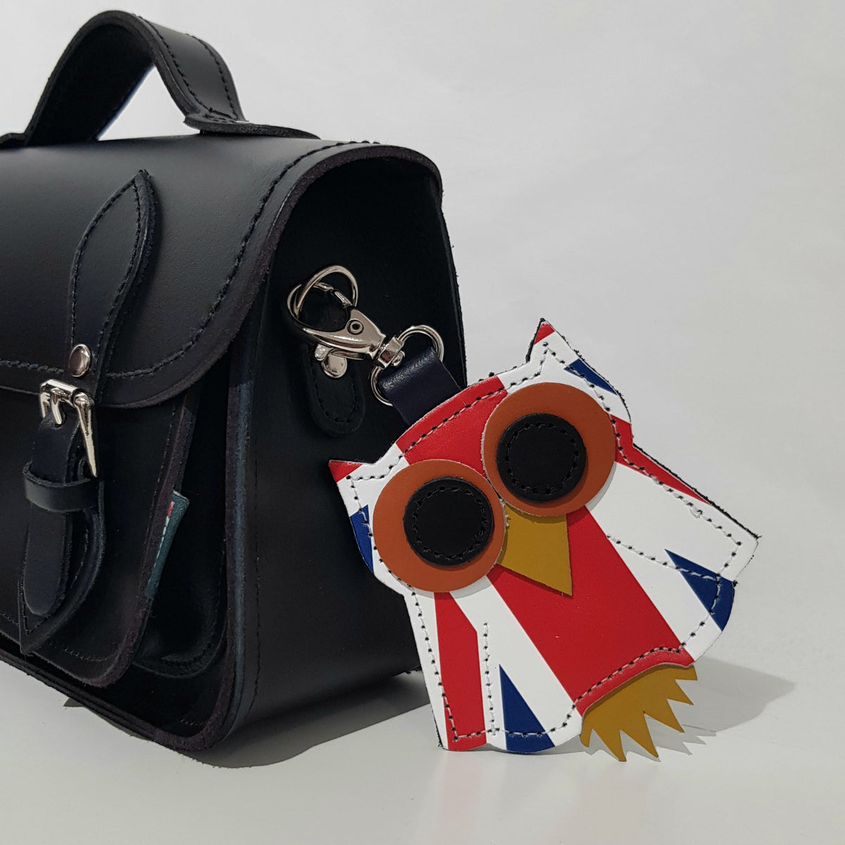 Zatchels Leather Owl Bag Charm – Union Jack Navy Blue