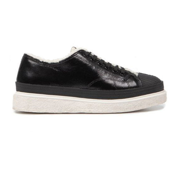 Emporio Armani Womens Black Leather Trainers Faux Fur UK 5 EU 38 Sneakers