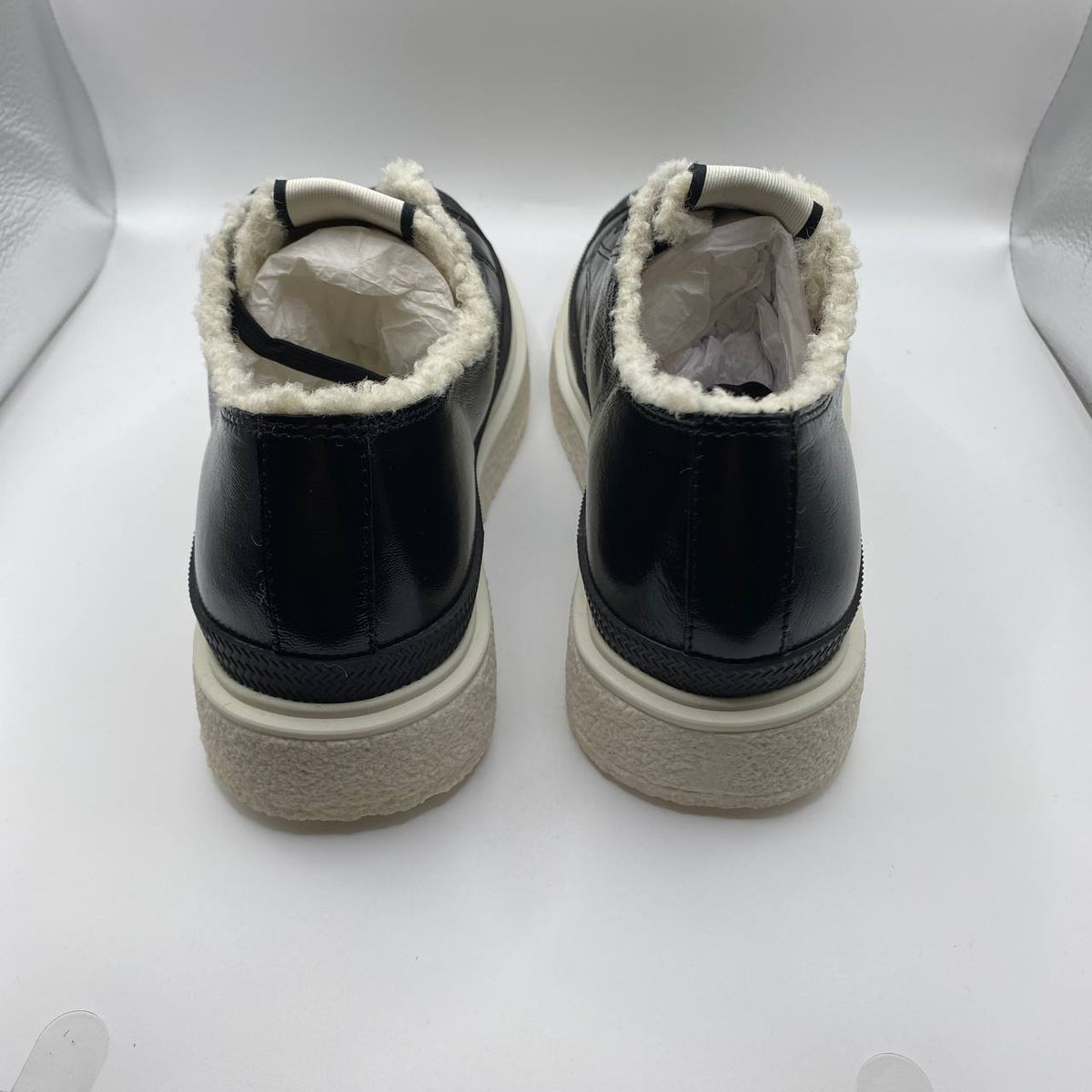 Emporio Armani Womens Black Leather Trainers Faux Fur UK 5 EU 38 Sneakers