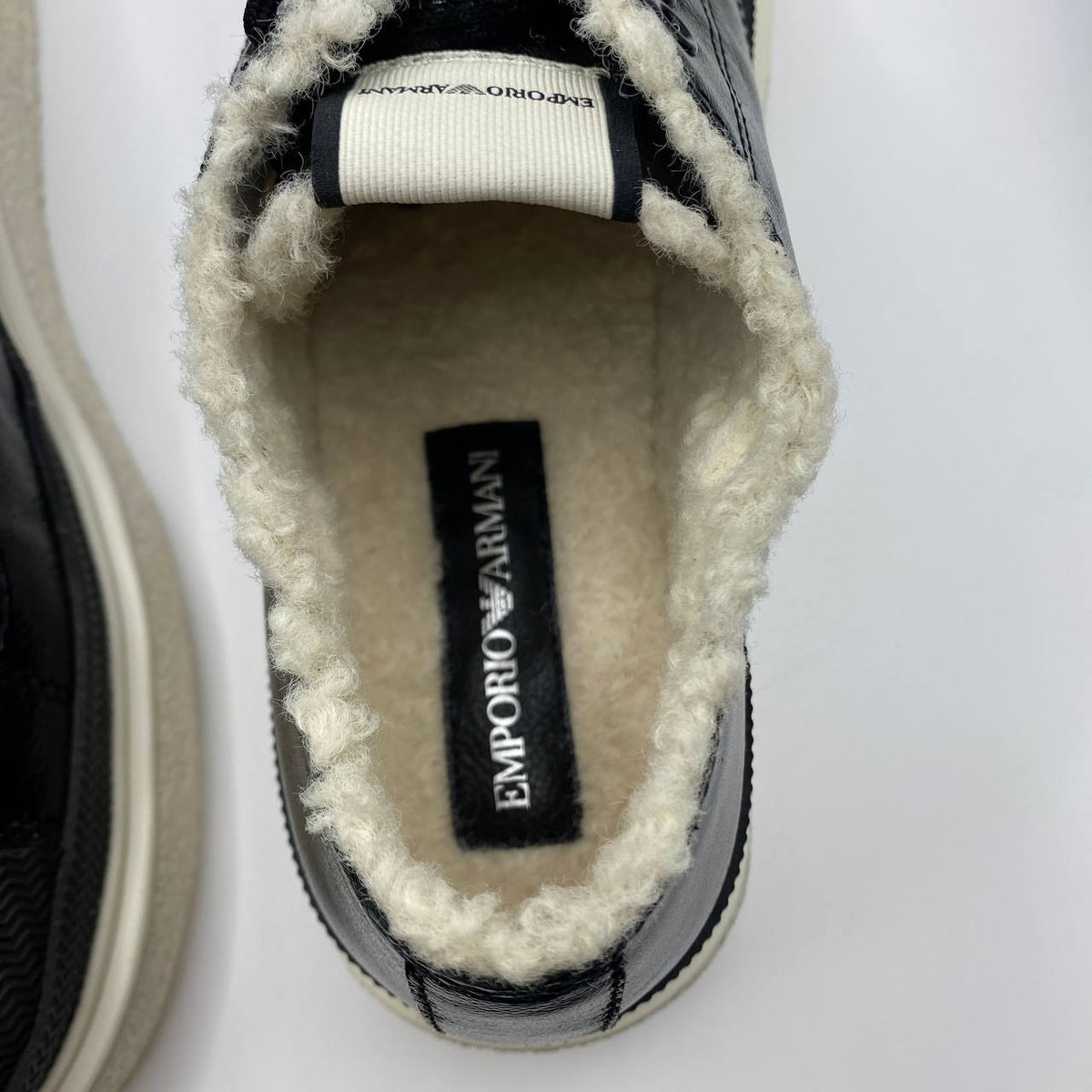 Emporio Armani Womens Black Leather Trainers Faux Fur UK 5 EU 38 Sneakers