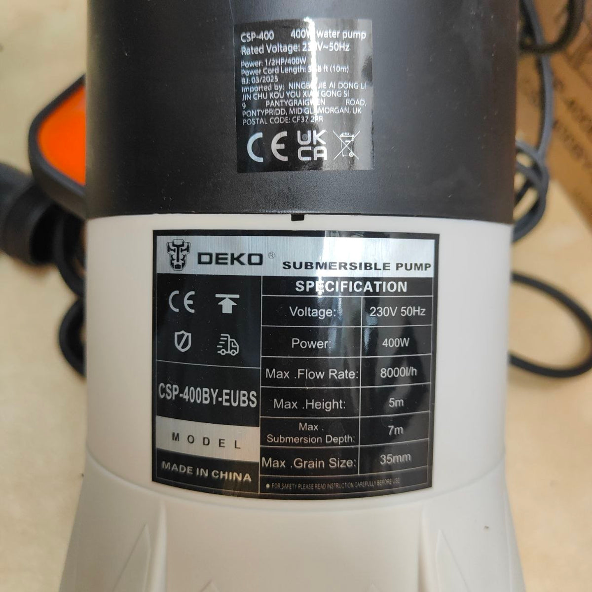 Submersible Water Pump 400W 8000L/h Float Switch Garden Pool DEKO