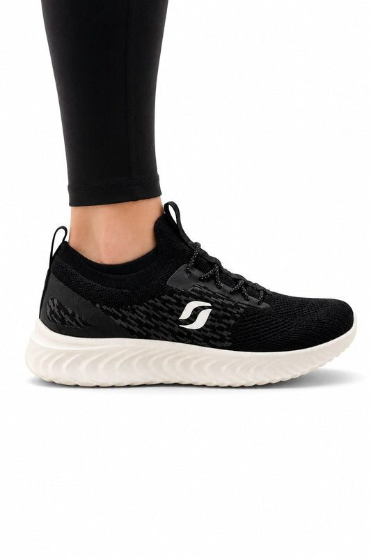 Womens Memory Foam Trainers Black White Walking Gym Sneakers UK 5 UK 8
