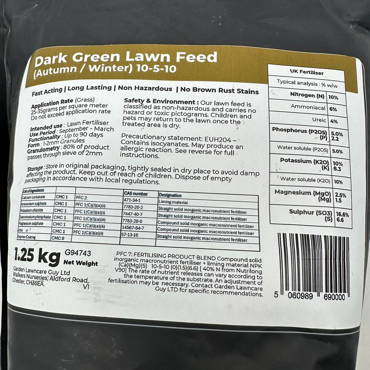 Lawn Feed Autumn Winter Grass Fertiliser 1.25kg Dark Green Lawn Treatment Garden