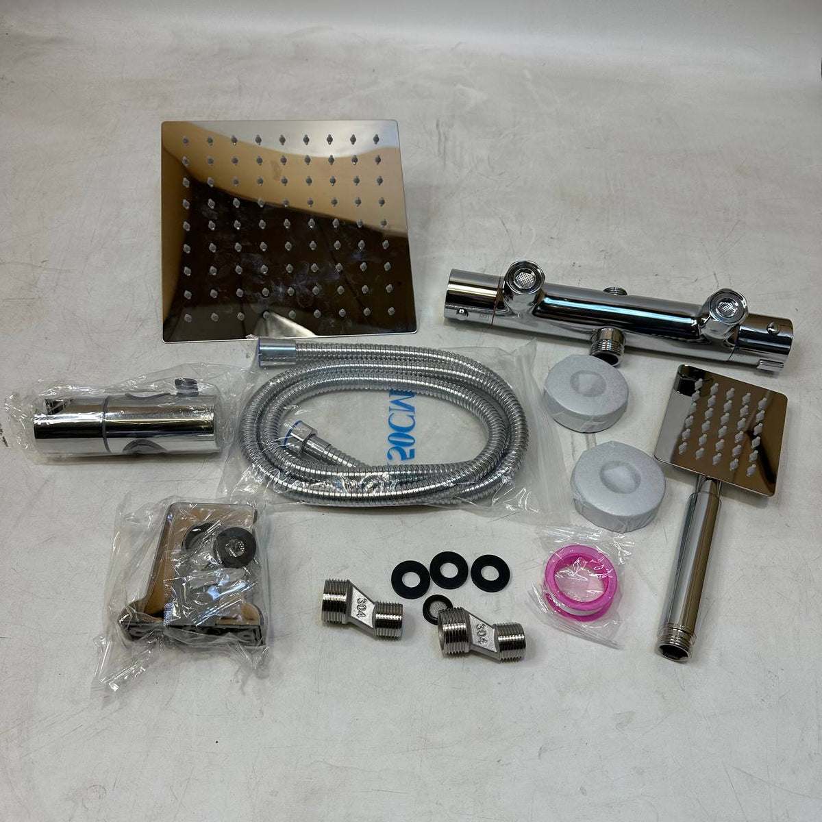 Thermostatic Shower Mixer Set 8" Rainfall Head Chrome - Riser Pipe Missing