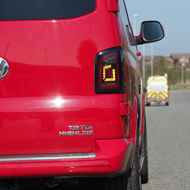 For VW T5 Transporter MK3.1 Barndoor Smoked Full Frame LED Rear Lights | Van-X