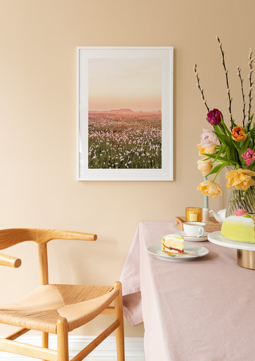 Flower Field Sunset Poster