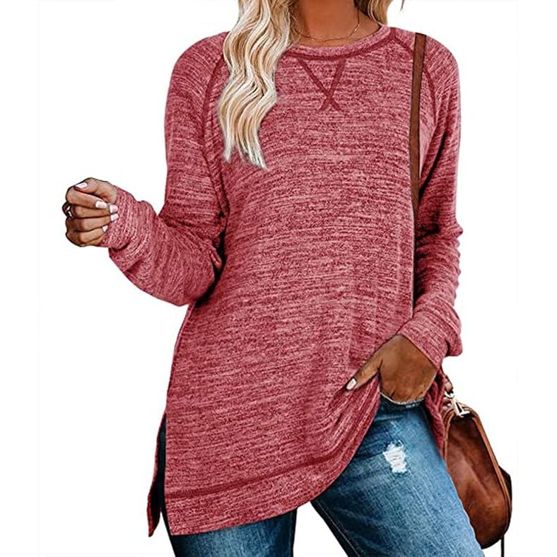 Women's Long Sleeve Top Crew Neck Sports Casual Blouse with Cross Detail