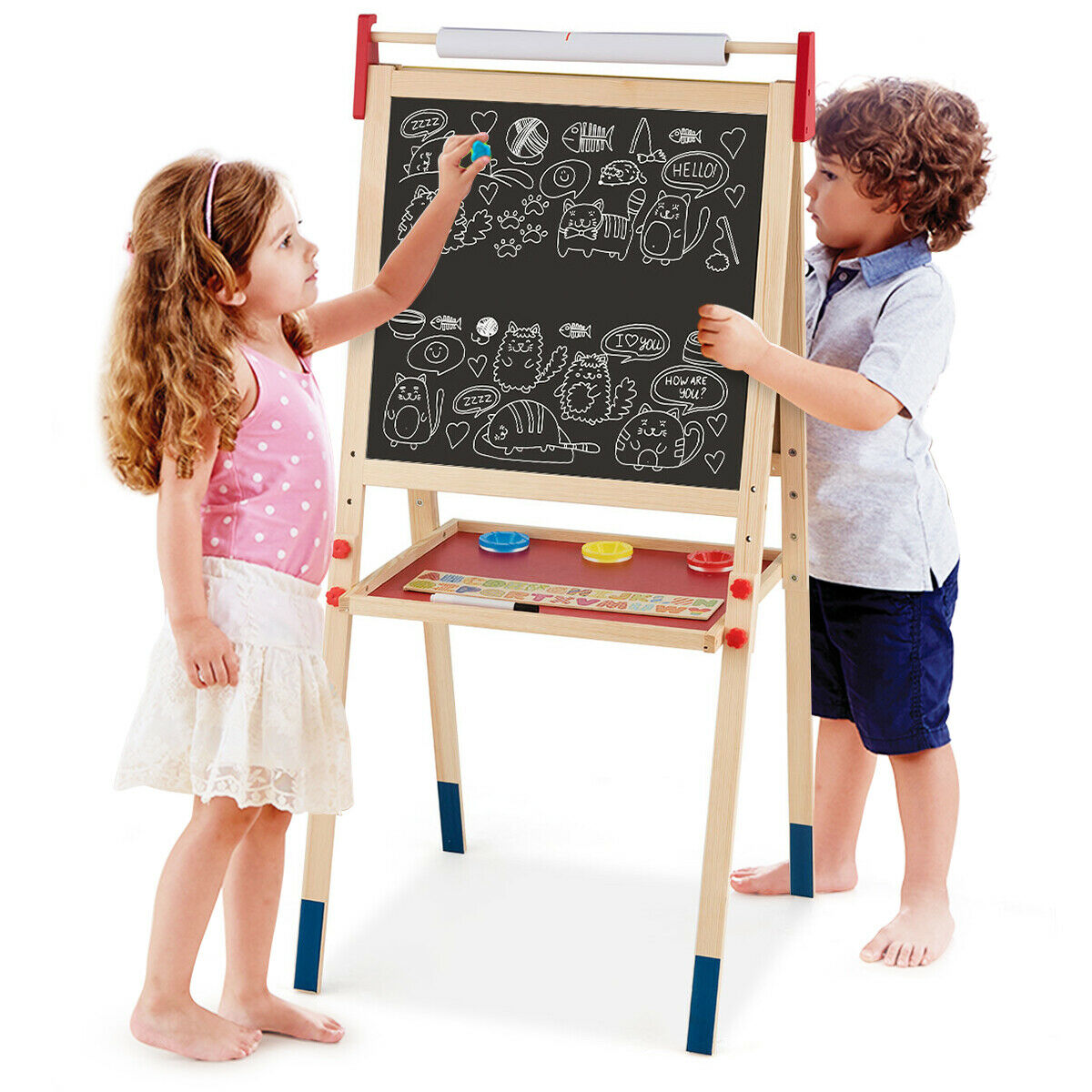 2 IN 1 Kids Art Easel Double Sided Chalk Board Tray